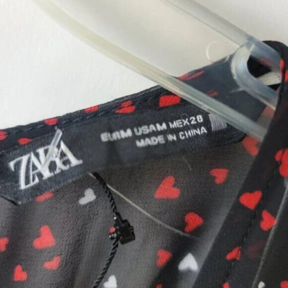 Zara Heart Print Mini Dress Ruched Long Sleeve V-Neck Party Dress - Picture 9 of 13